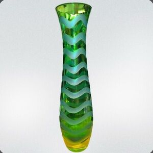 Pier 1 Imports 12” Vase Etched Wave Green Yellow‎ Vase